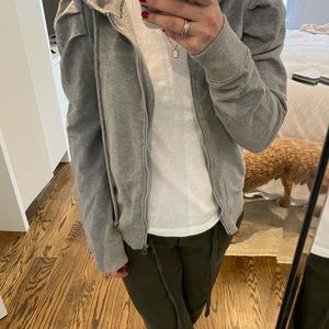 Elevated grey zip up with ruffle sleeve